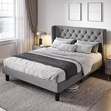 Queen Size Bed Frame with Button Tufted Wingback Headboard, Upholstered Platform