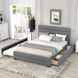 Upholstery Platform Bed with Trundle and 2 Drawers, Platform Bed Frame