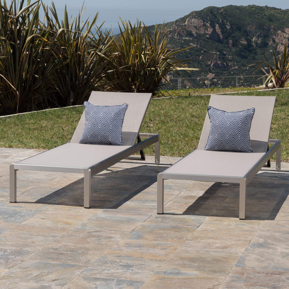 Outdoor Aluminum Chaise Lounge, Set of 2, Grey
