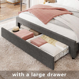 King Size Bed Frame with 55 Inches All Wingback Headboard & Drawer & 2 Charging Station,