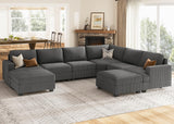 Sectional Couch with Storage Ottoman, Corduroy Modular Sectional Sofa