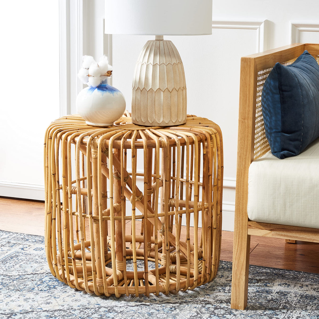 Home Collection Jabez Tropical Coastal Natural Rattan Round Drum Accent