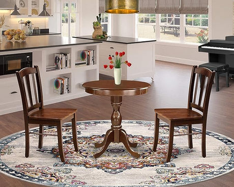 Eden 3 Piece Dinette Set for Small Spaces Contains a Round Table with Pedestal and 2 Dining Room Chairs