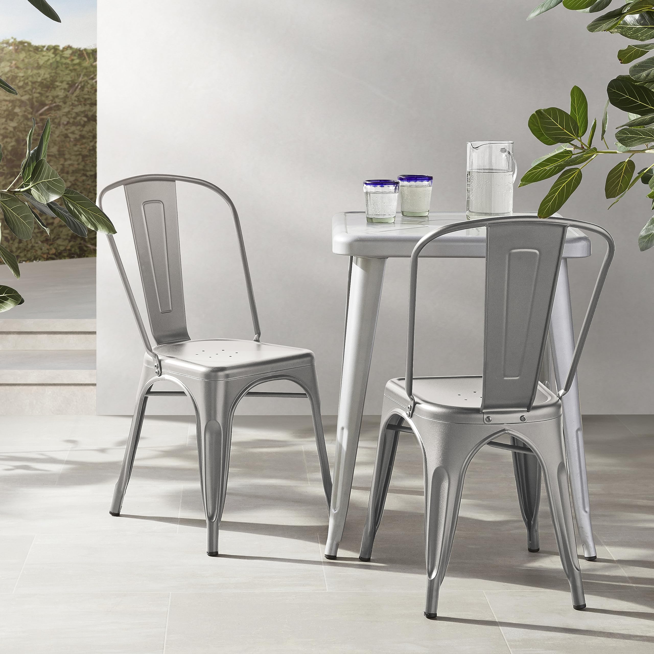 Metal Dining Chairs, Dark Grey, 1 Count (Pack of 4)