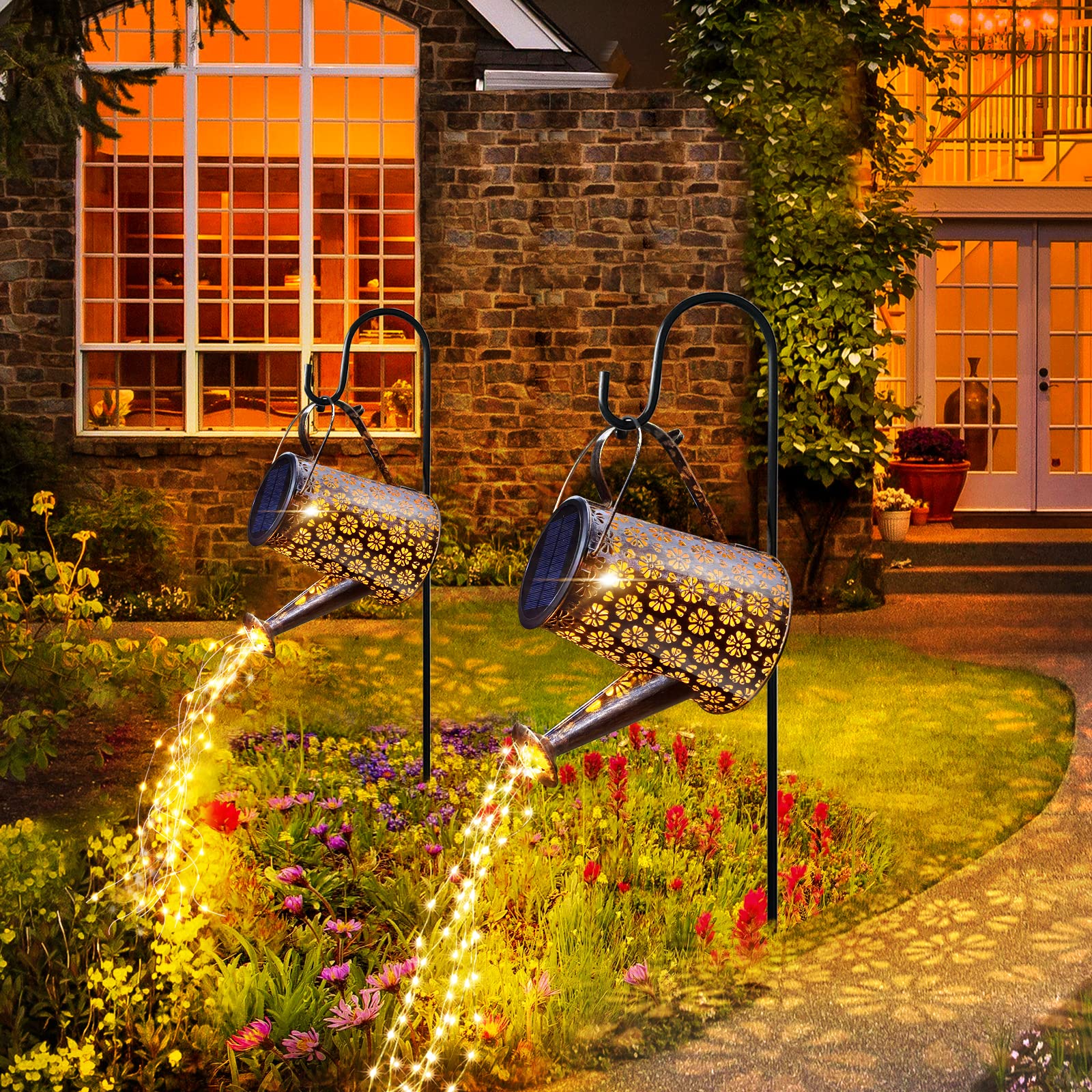 Solar Watering Can with Lights,Solar Outdoor Garden Decor Waterproof Large Hanging
