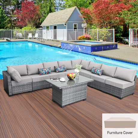 9-Piece Outdoor Sectional Wicker Furniture Set