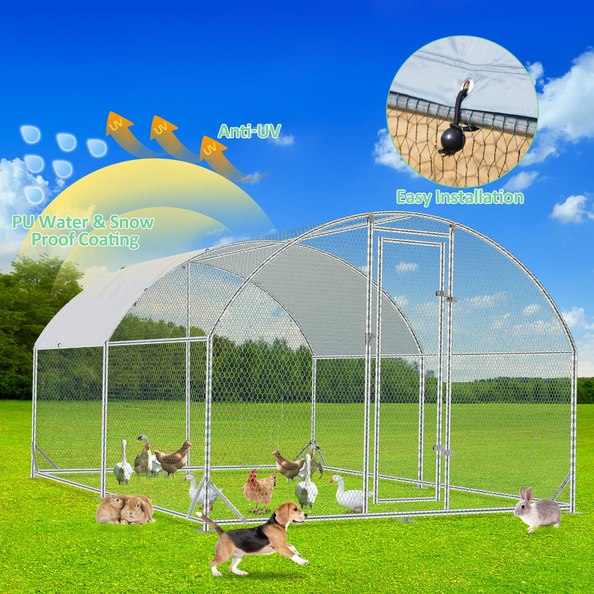 Chicken Coop Run Large Metal Chicken Coop Walk-in Poultry Cage Chicken Pen House