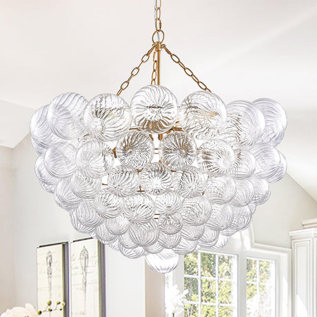 Nordic Bubble Ball Swirled Glass Chandelier, Dia 32" Gild Gold and Clear Modern Hand