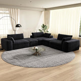 85'' Living Room Sectional Couch with Double Layer Black Plush Corduroy Fabric