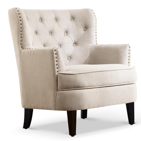 Harris Velvet Upholstered Club Chair 34.5”H, Barrel, Wingback Tufted Button Armchair