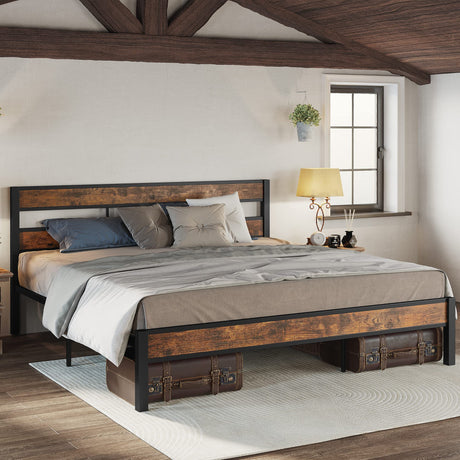 King Bed Frame and Headboard, Easy Assembly, Noise-Free, No Box Spring Needed