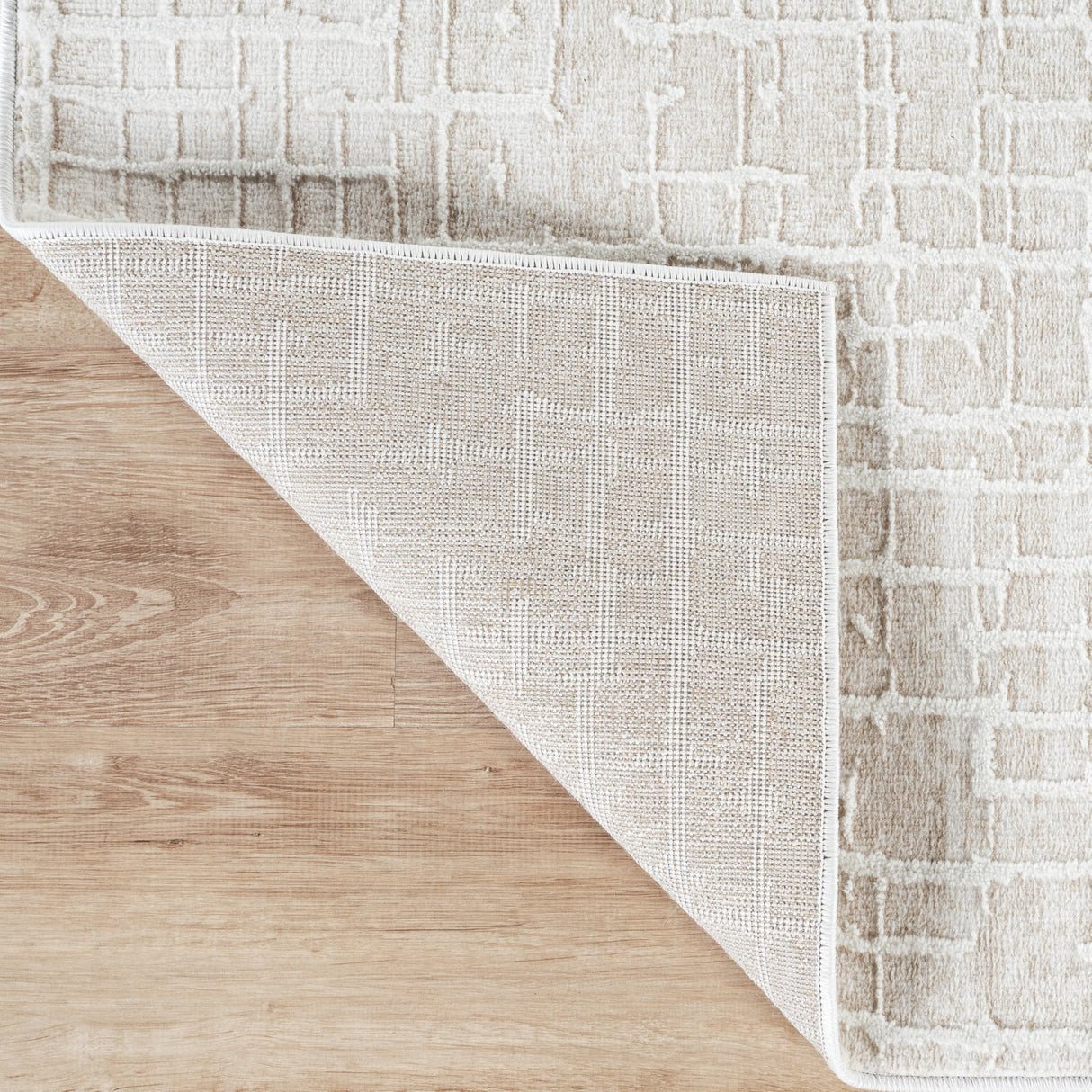 Beige Geometric Area Rug 6x9 - Modern Grid Pattern for Living Room & Bedroom