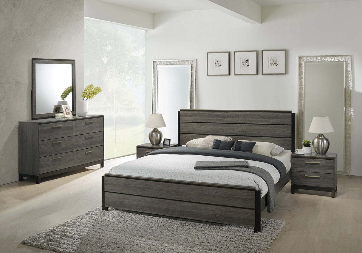 Ioana 187 Antique Grey Finish Wood Bed Room Set, Queen Size Bed, Dresser