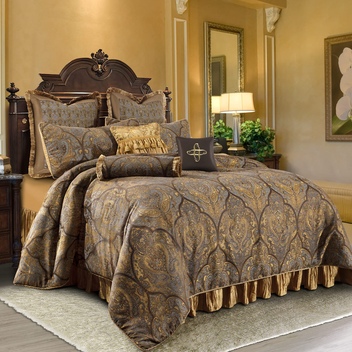 Jacquard Comforter Set-9 Piece, Luxury Classic Antique Comforter Set King