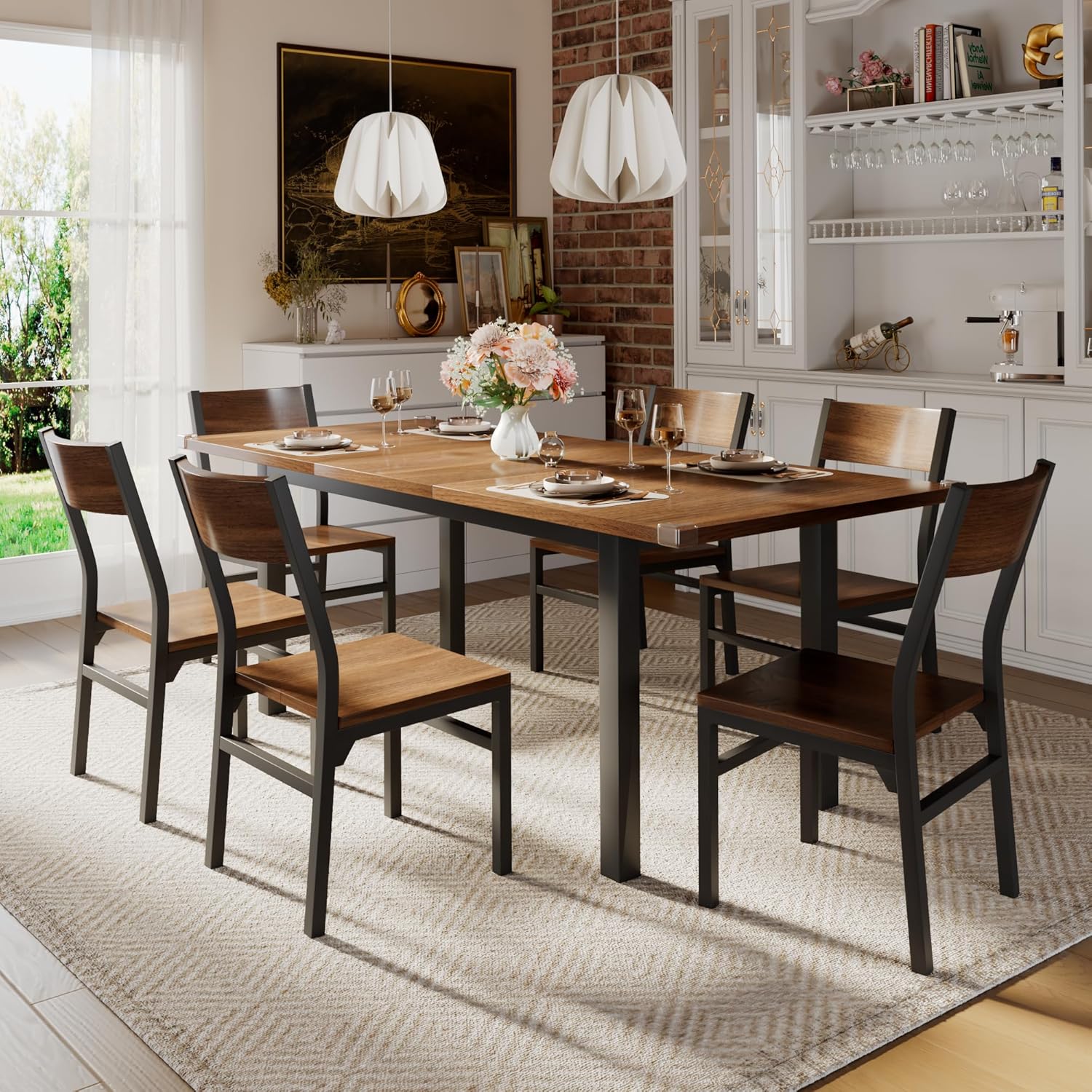 7-Piece Extendable Dining Table Set for 4-6 People