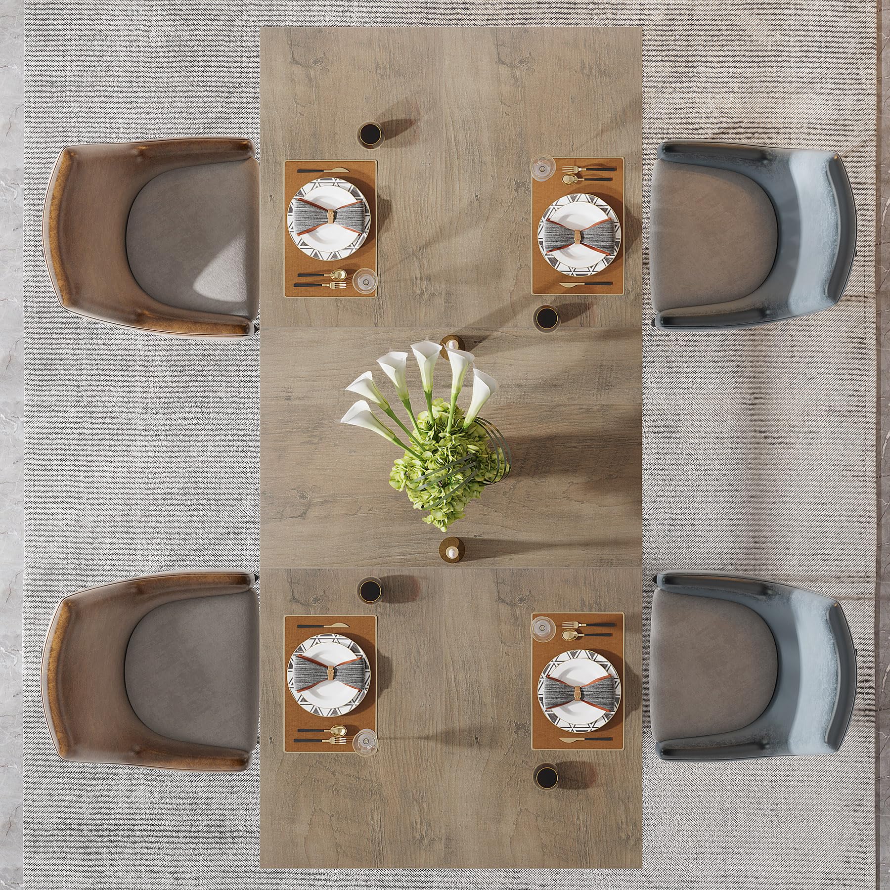 63-Inch Rectangular Dining Table for 4-6 People with Metal Trestle Legs