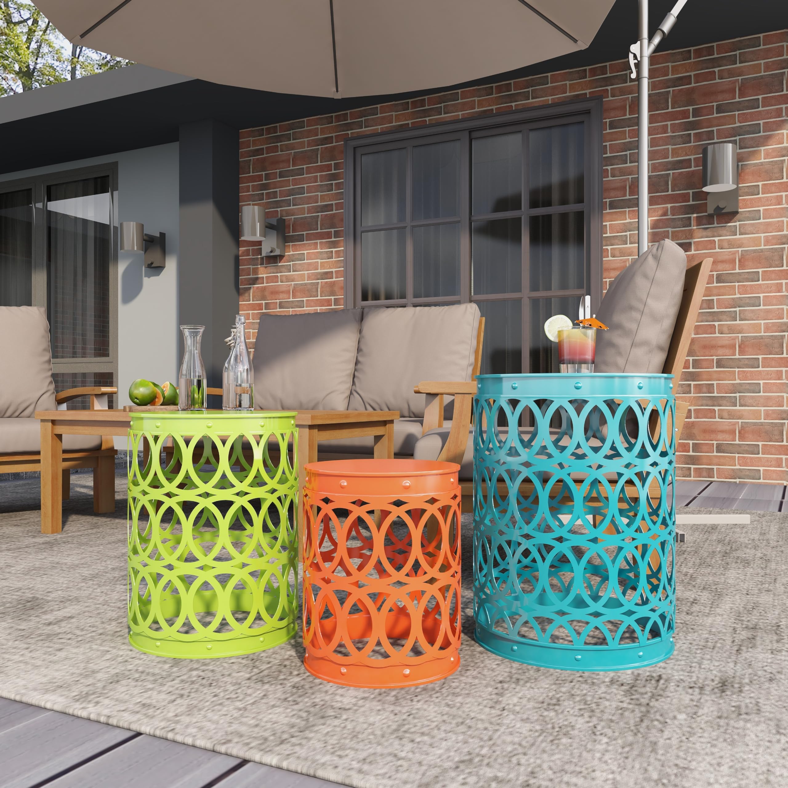 Deco 79 Metal Accent Indoor Outdoor Nesting End Carved Trellis Design, Set of 3 Side Table 22", 18", 15"H, Multi Colored - Bircata
