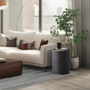 SIMPLIHOME Corbin 16 inch Wide Metal Side Table in Hammered Antique Copper, Round Drum Design End Table for Living Room, Family Room, or Entryway, Industrial Style, Assembled - Bircata