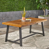 Toby Outdoor Acacia Wood Dining Table, Sandblast Teak Finish and Black