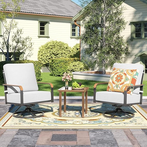 Outdoor Bistro Set, 3 Piece Swivel Glider Rocking Chairs Patio Conversation Furniture Set