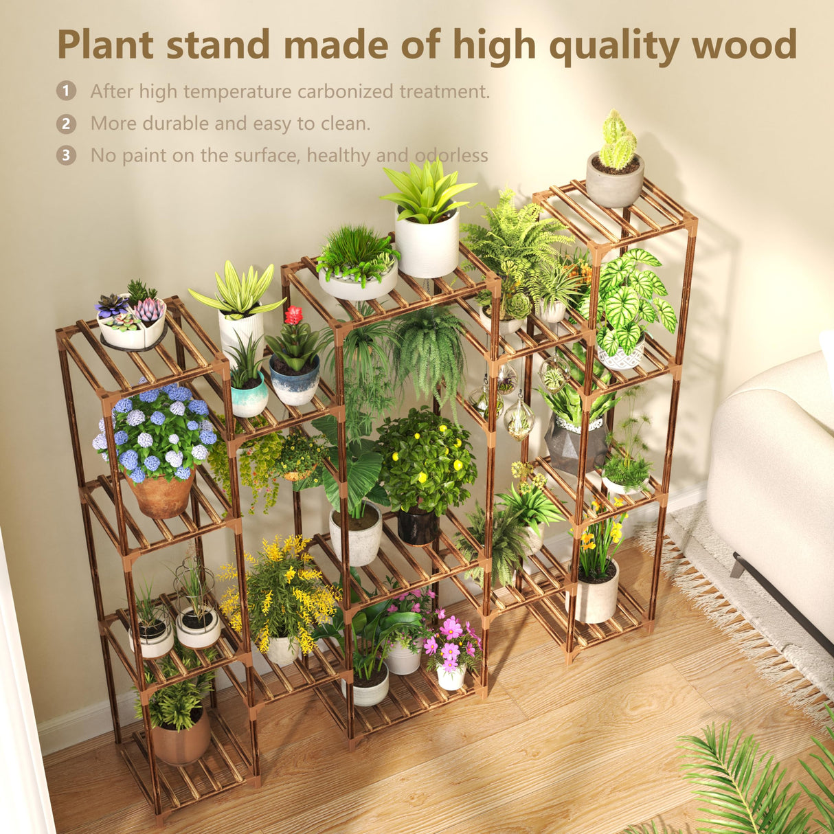 Wood Plant Stand Indoor Outdoor,15 Tier Tall Flower Shelf Plant Stands