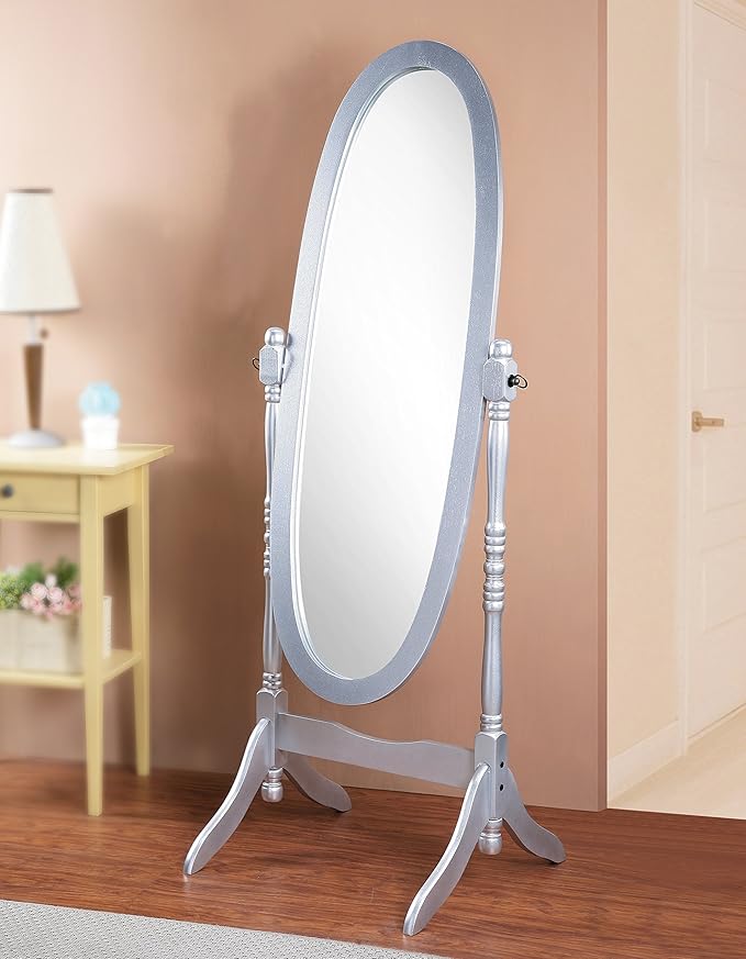 Traditional Style Wood Cheval Floor Mirror, White