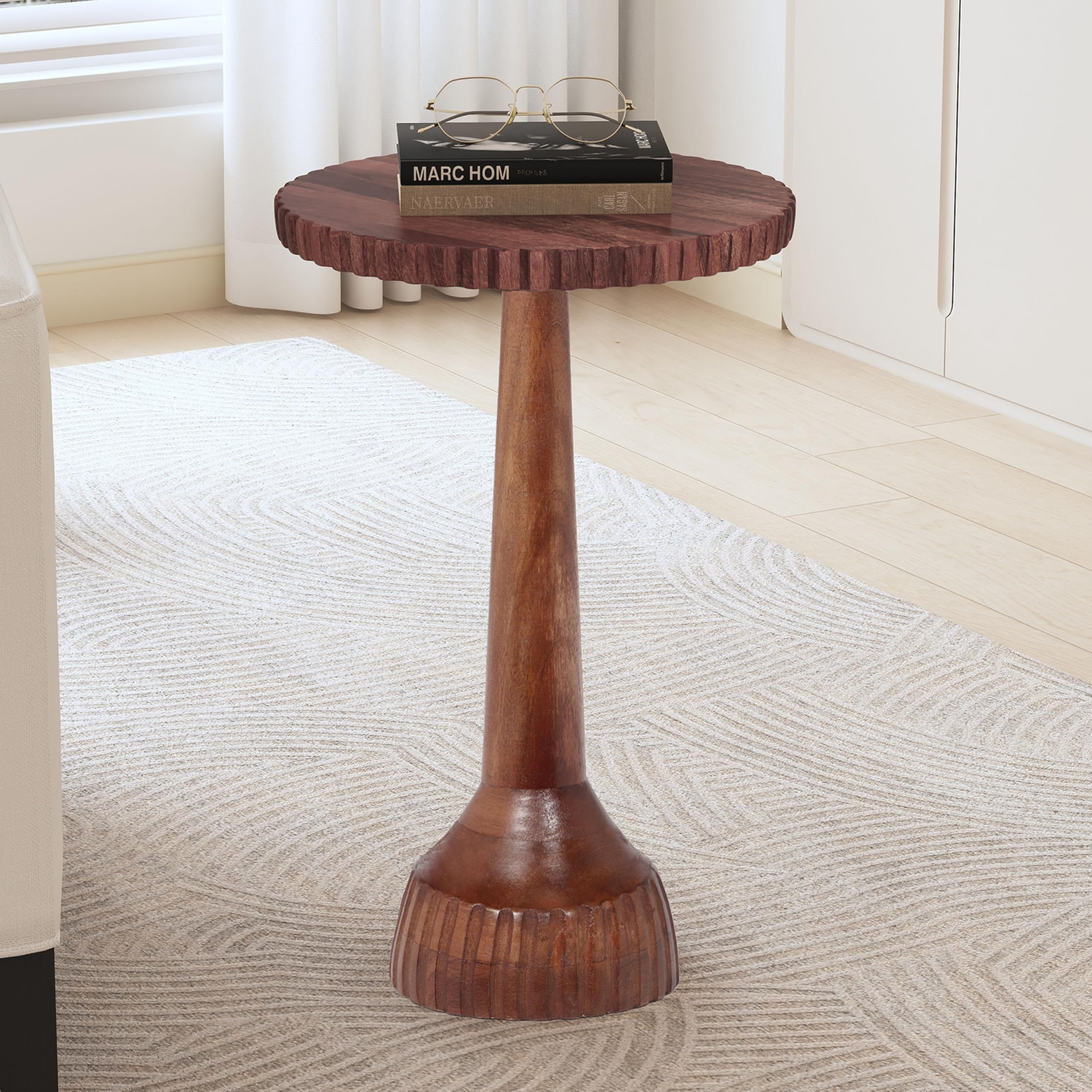 Hiltona Wood End Table, Small Drink Table, Indoor Round Side Table