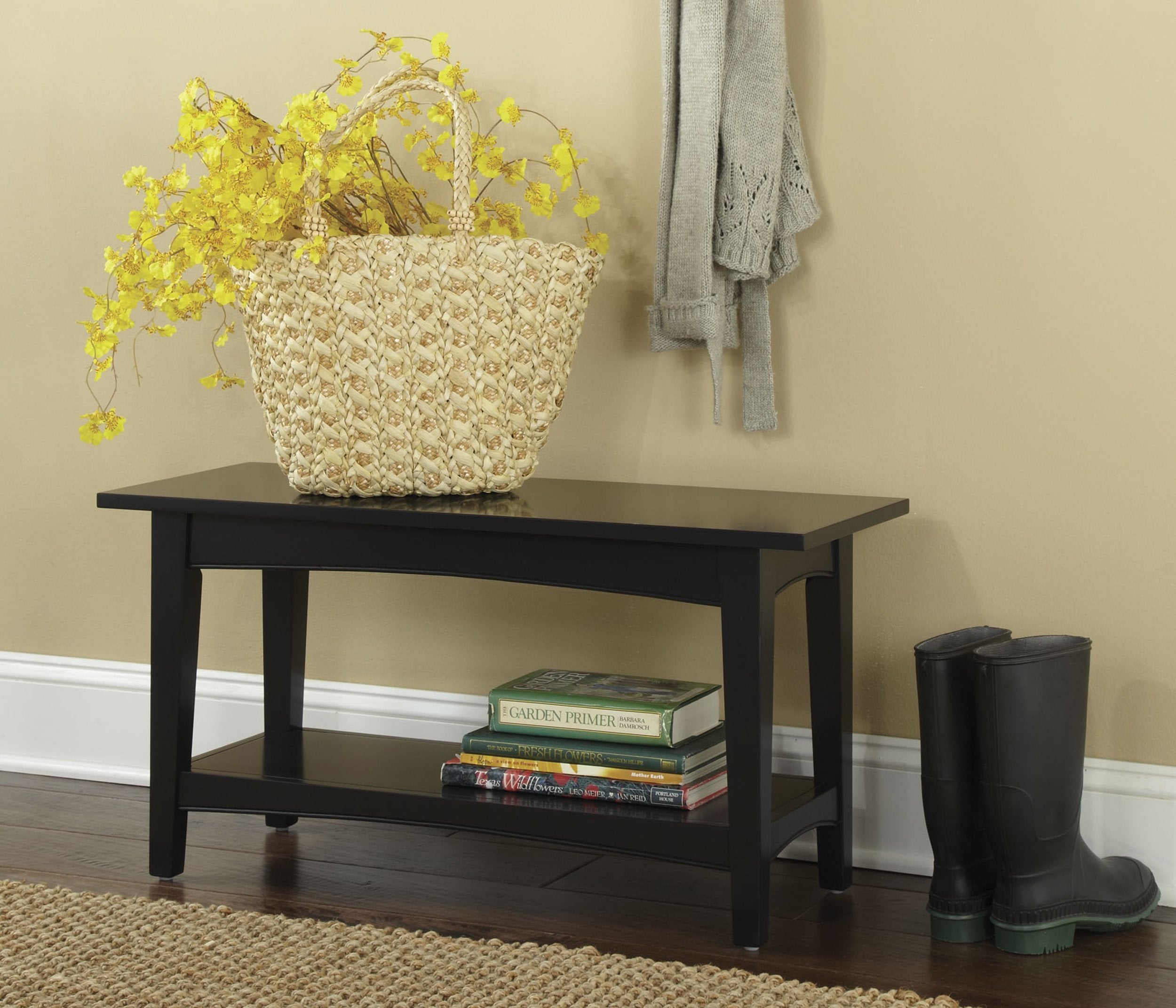 Furniture Shaker Cottage Bench with Shelf, 36" W, Charcoal Gray