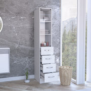 Magna Linen Cabinet with Three Shelves, Four Drawers, and Metal Handles