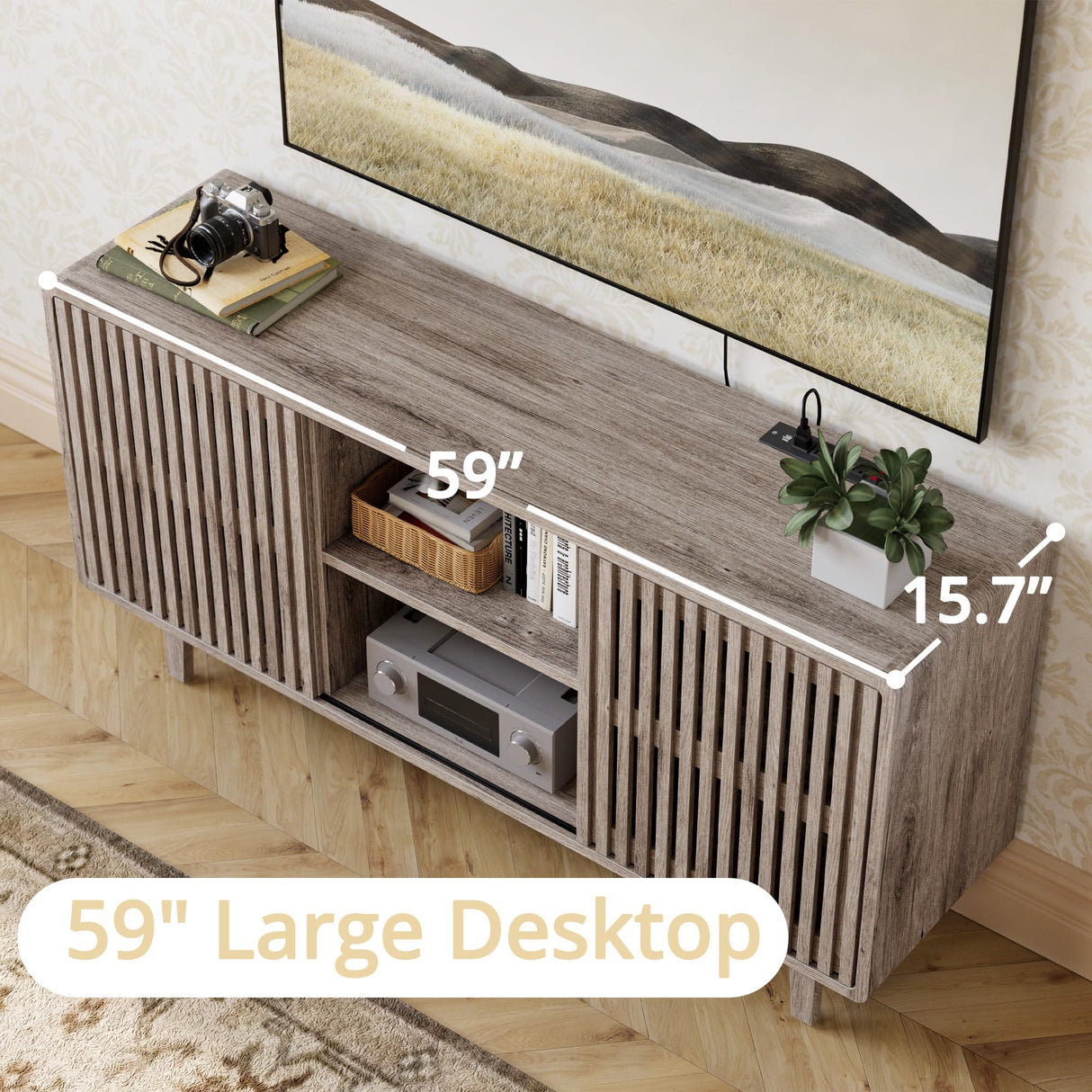 tV Stand for 55/60/65 inch TV, 30“Tall Entertainment Center with Power Outlets, Rustic