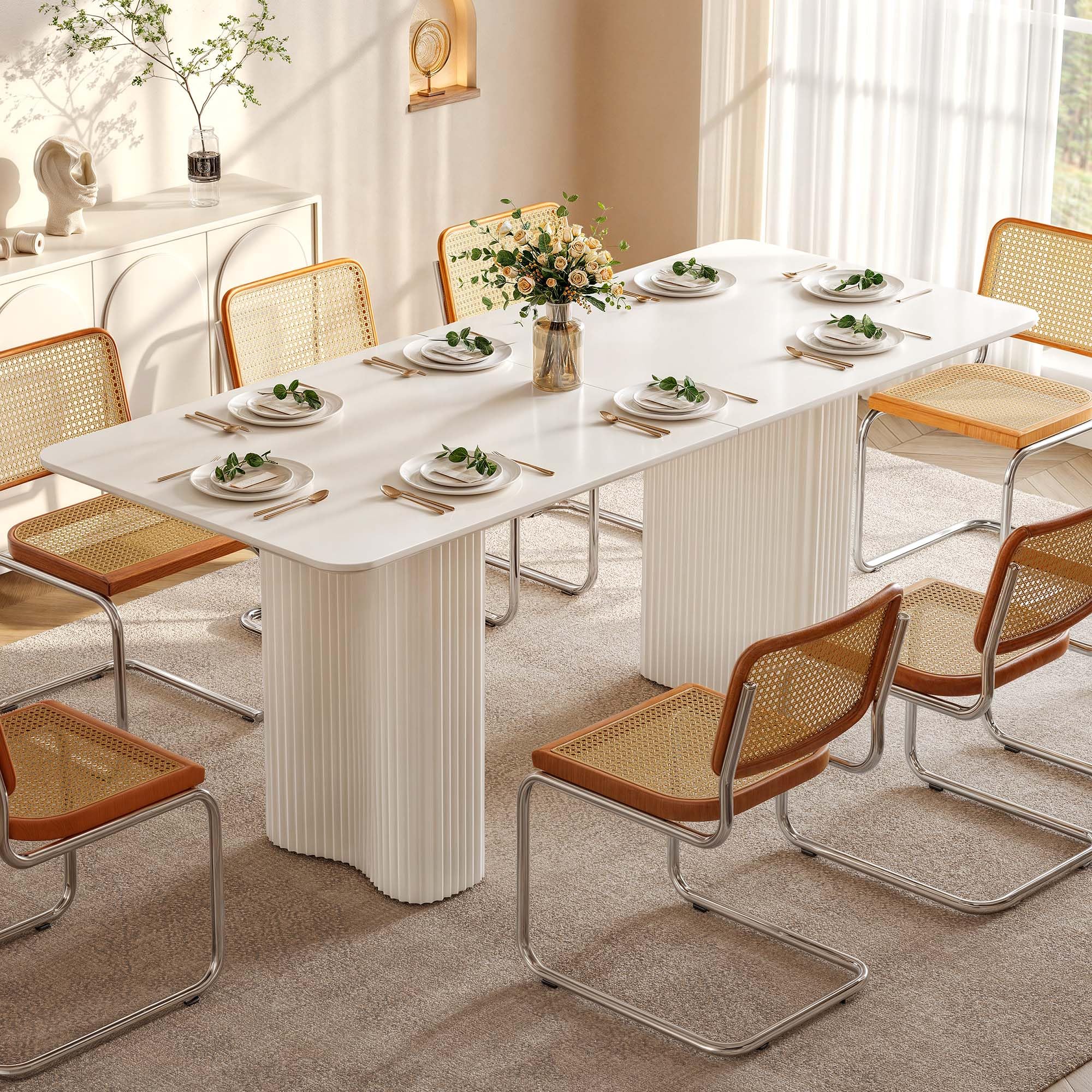 70.8" Modern Rectangular Dining Table for 6-8 People - White