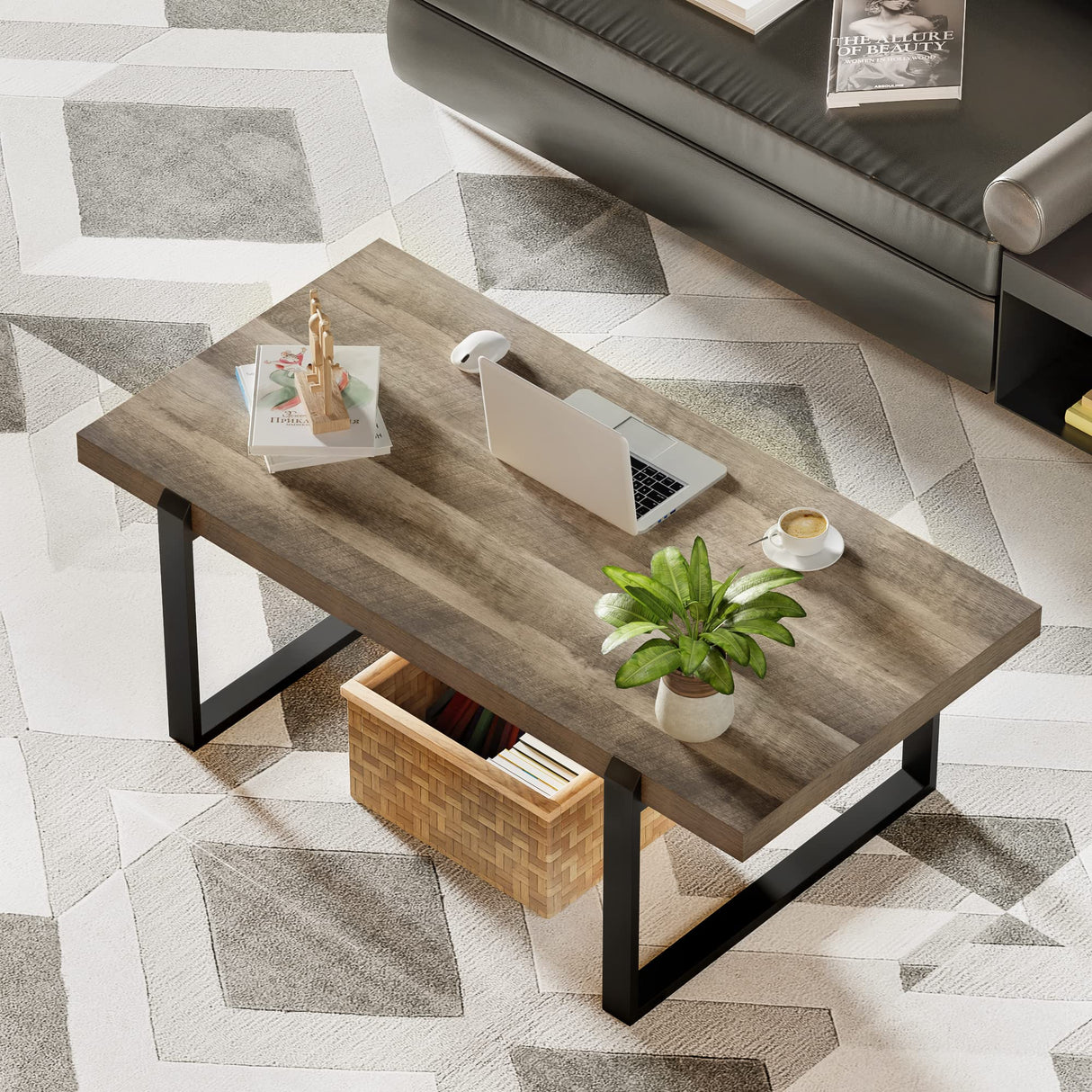 Tables for Living Room - 47 Inches Modern Coffee Table Rectangle Wooden Coffee Tables