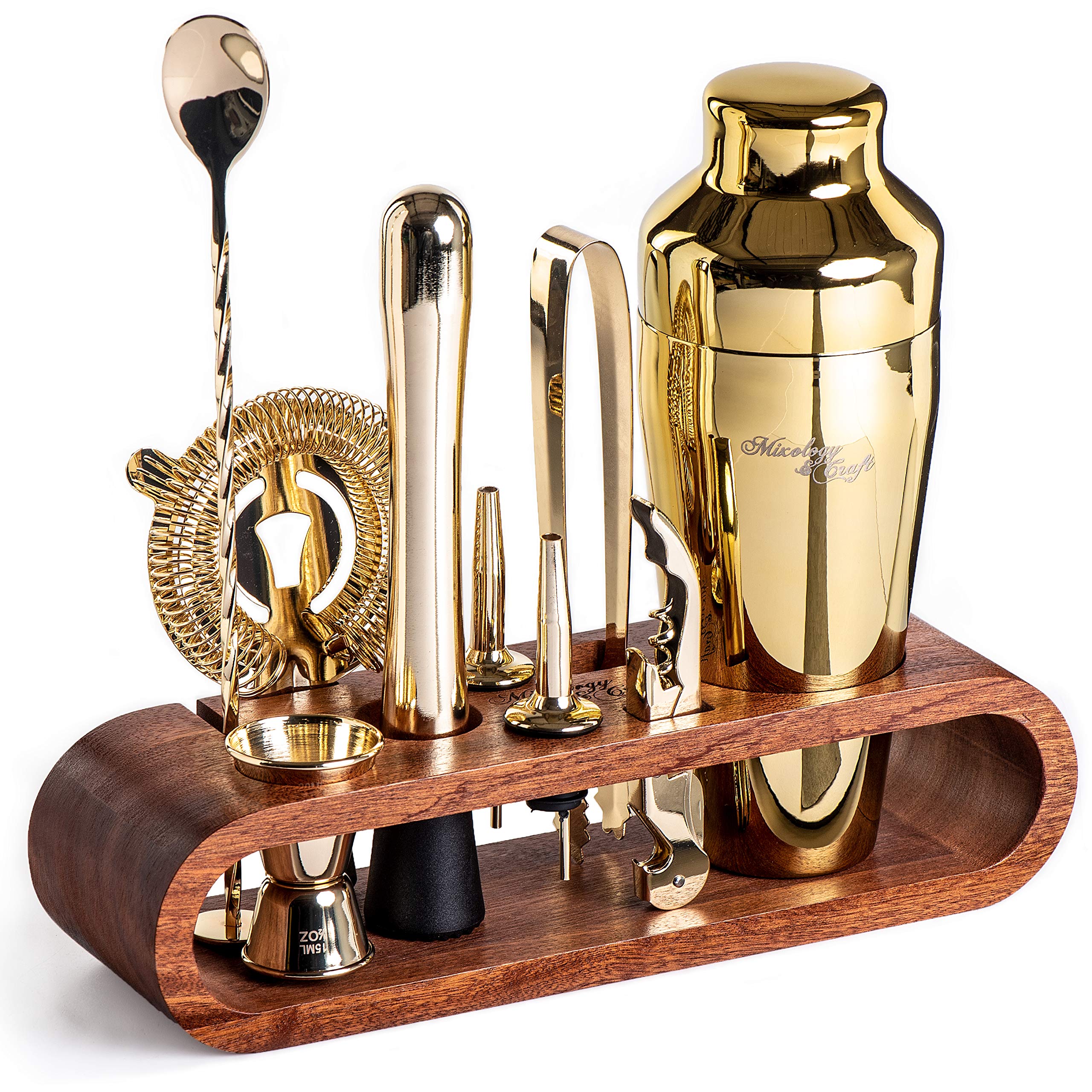 Bartender Kit:10-Piece Bar Tool Set with Dark Bamboo Stand | Perfect Home Bartending Kit and Martini Cocktail Shaker Set