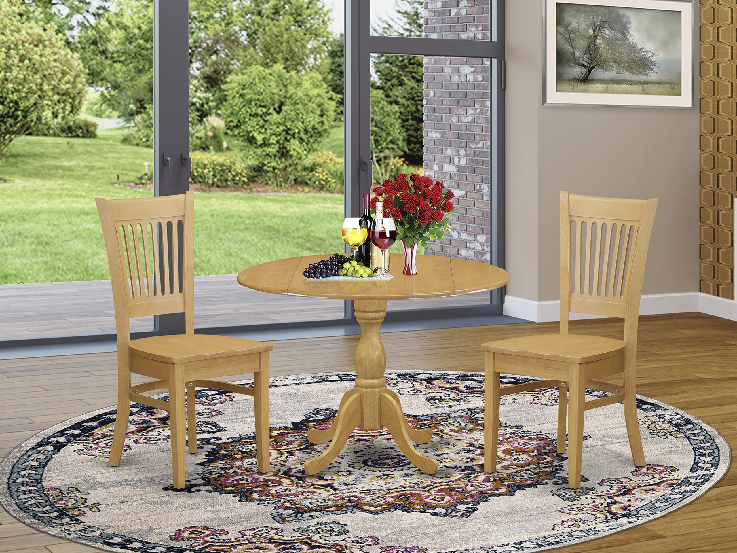 DMVA3-OAK-W 3 Piece Dinette Set for Small Spaces Contains a Round Dining Table