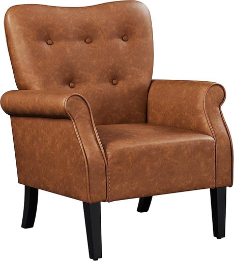 Modern Armchair, Mid Century Accent Chair with Sturdy Wood Legs and High Back