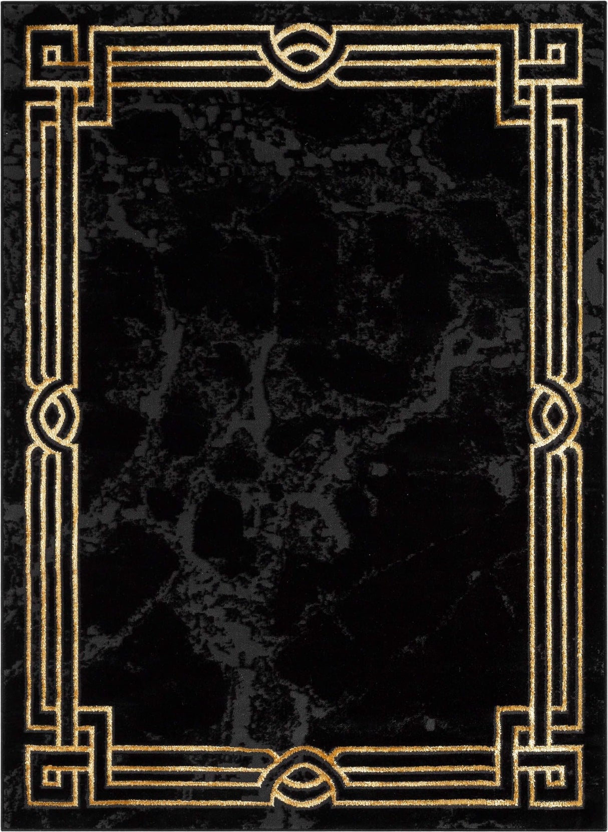 Lezlee Abstract Modern 5'3" x 7'3" Area Rug Black Gold Marble Border - for Living Room,