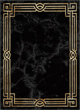 Lezlee Abstract Modern 5'3" x 7'3" Area Rug Black Gold Marble Border - for Living Room,