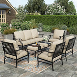 Patio Furniture Set, 2 x Swivel Chair, 2 x Fixed Chair, 2 x Ottoman, 1 x 3-Seat Sofa