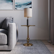 Side Table - Iron Pedestal Table with Antiqued Brass Finish for Couch