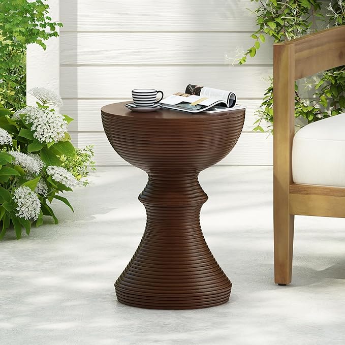 Outdoor Semicircle Concrete Accent End Side Table Patio Coffeetable for Backyard