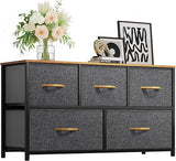 Wide Storage Tower with 5 Drawers - Fabric Dresser