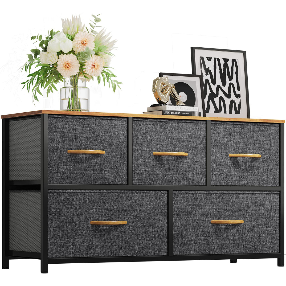 Dresser with 5 Drawers - Fabric Storage Tower