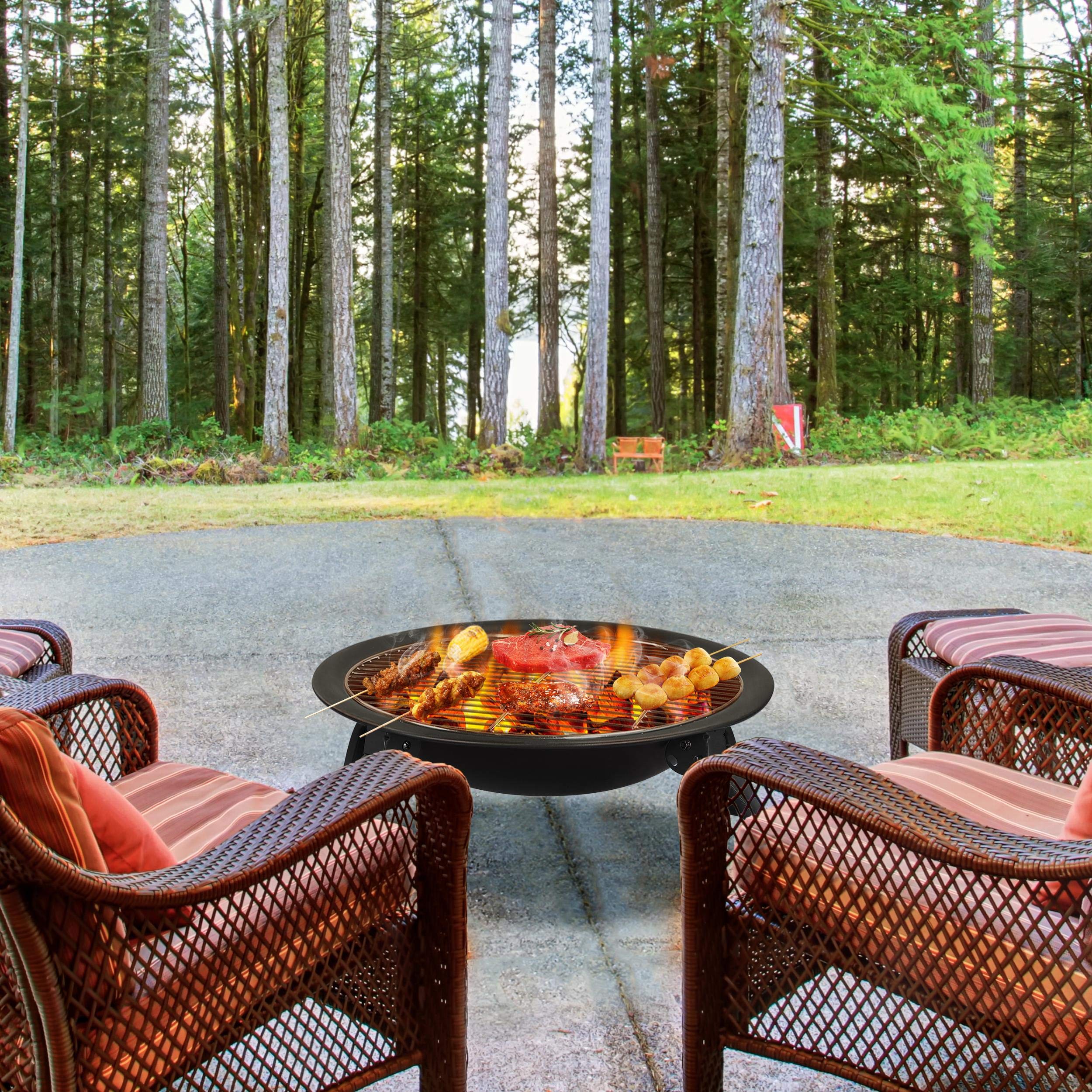 Yaheetech 21inch Fire Pit Portable Folding Steel Fire Bowl Garden Treasures Fire Pit for Outside Fireplace with Carrying Bag, Spark Screen, BBQ Grill & Log Grate for Patio Backyard Camping Bonfire - Bircata