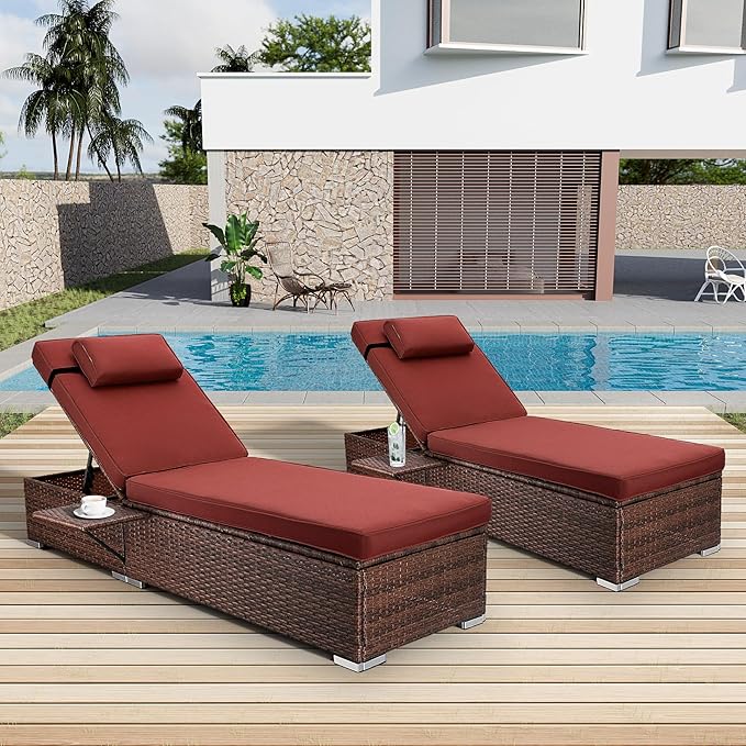 Chaise Lounge Outdoor Wicker Lounge Chairs for Outside PE Rattan Patio Chairs Pool