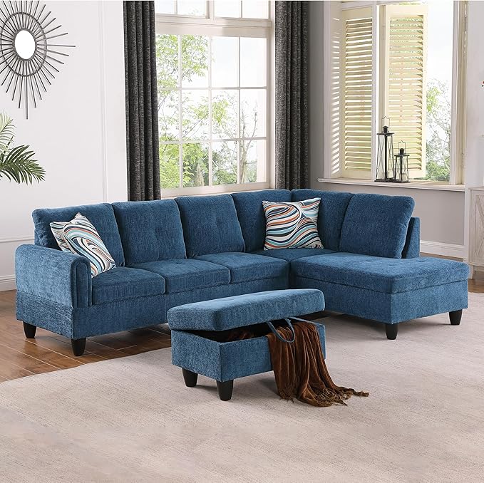 Living Room L Shaped Couch Upholstered Futon Sofa Comfy Flannel Modular Sofa 3-Piece Living Couch
