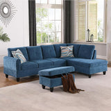 Living Room L Shaped Couch Upholstered Futon Sofa Comfy Flannel Modular Sofa 3-Piece Living Couch