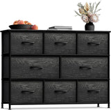 Dresser with 8 Faux Wood Drawers - Chest Organizer Unit with Steel Frame Wood Top & Handle Easy Pull Fabric