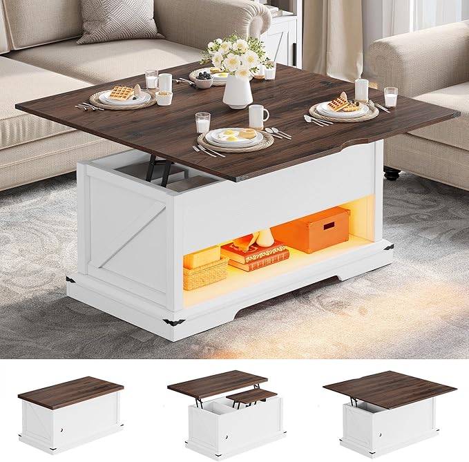 Lift Top Coffee Table, 3 in 1 Multi-Function Coffee Tables with Storage for Living Room