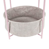 Round Storage End Table, Side Table with Cloth Basket, Dusty Pink