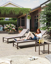 2PCS Patio Chaise Lounges and 1PC Table Set Aluminum Adjustable Lounge Chairs